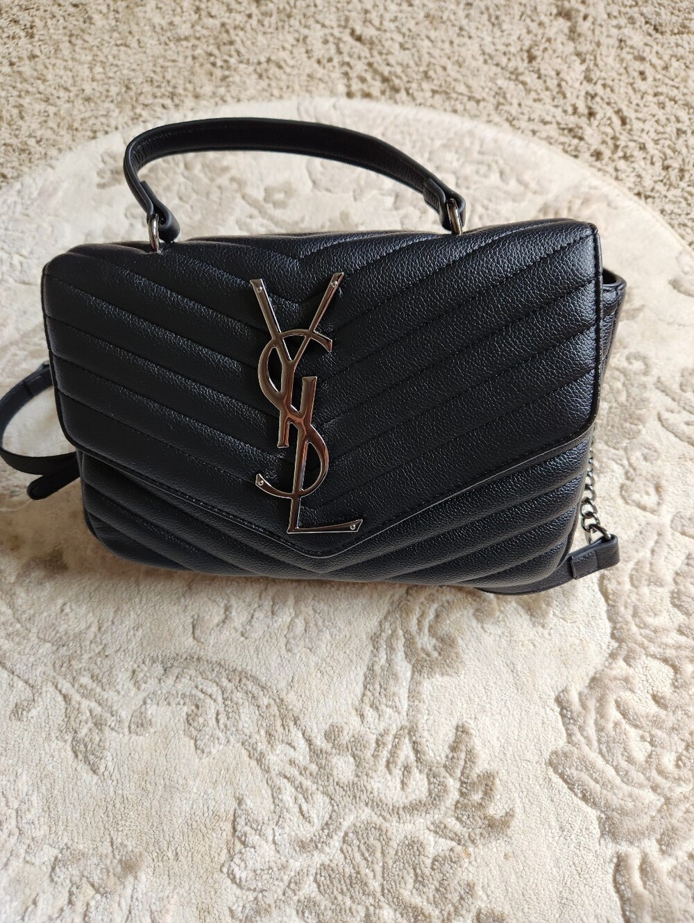 Saint Laurent Black Quilted Leather Satchel with Silver YSL Logo